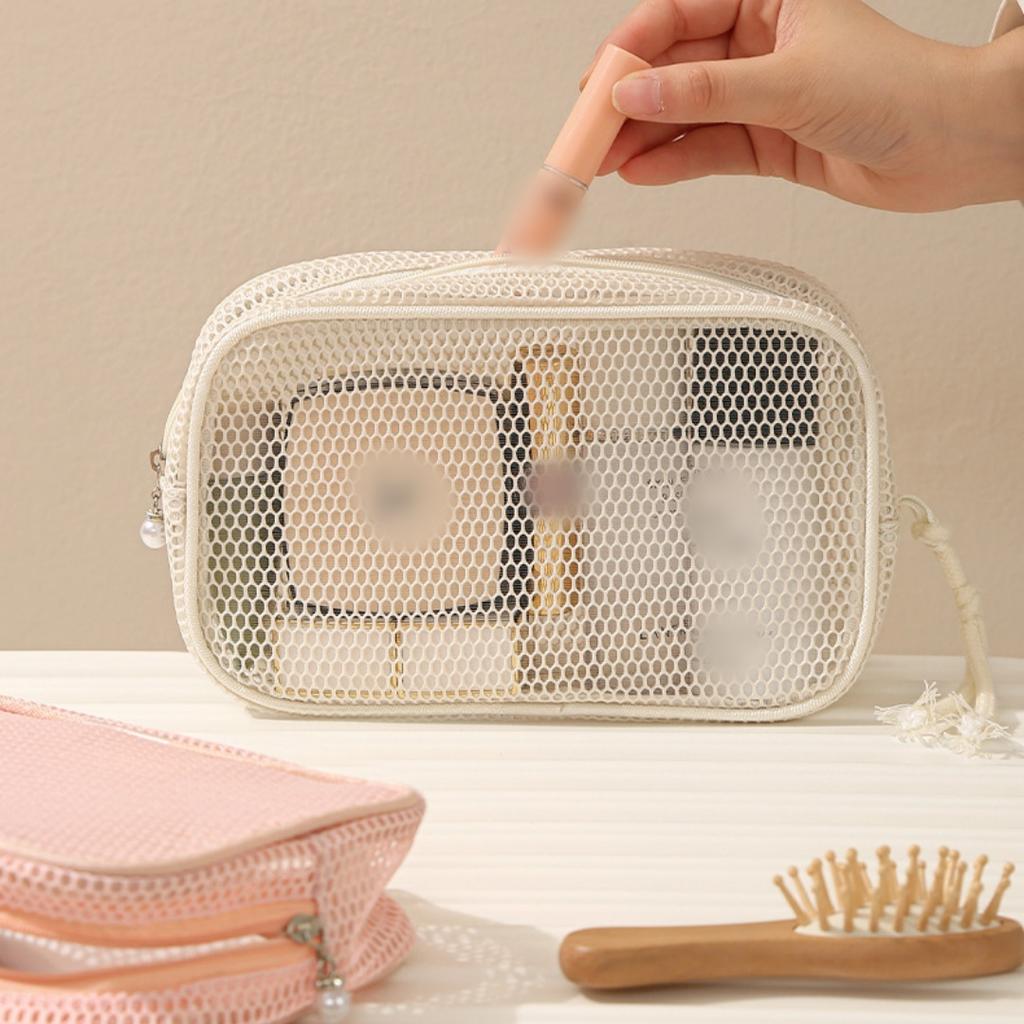 1PC Dopamine Color Storage Bag Large Capacity Breathable Mesh Cosmetic Bag Lightweight with Handle Coin Purse