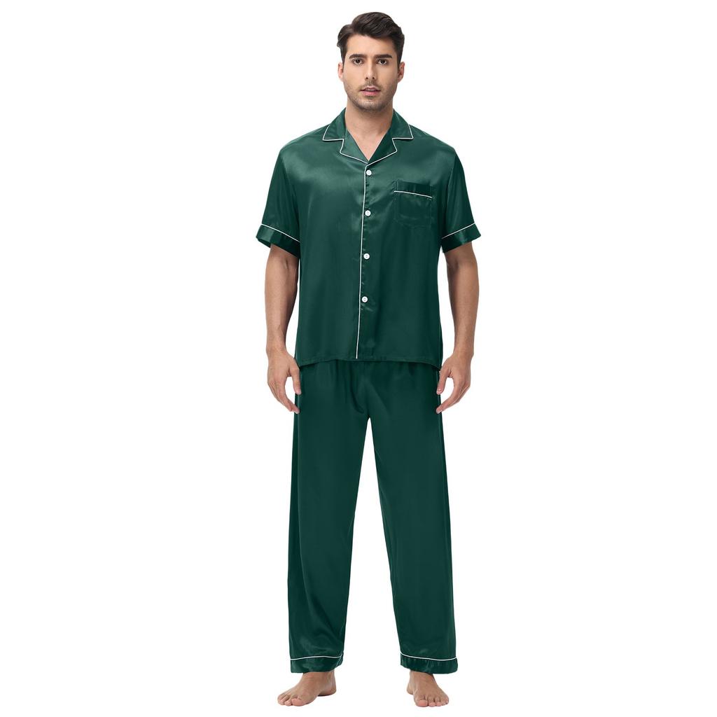 Large Men's Short Sleeved Shorts Satin Summer Casual Home Wear Pajama Set