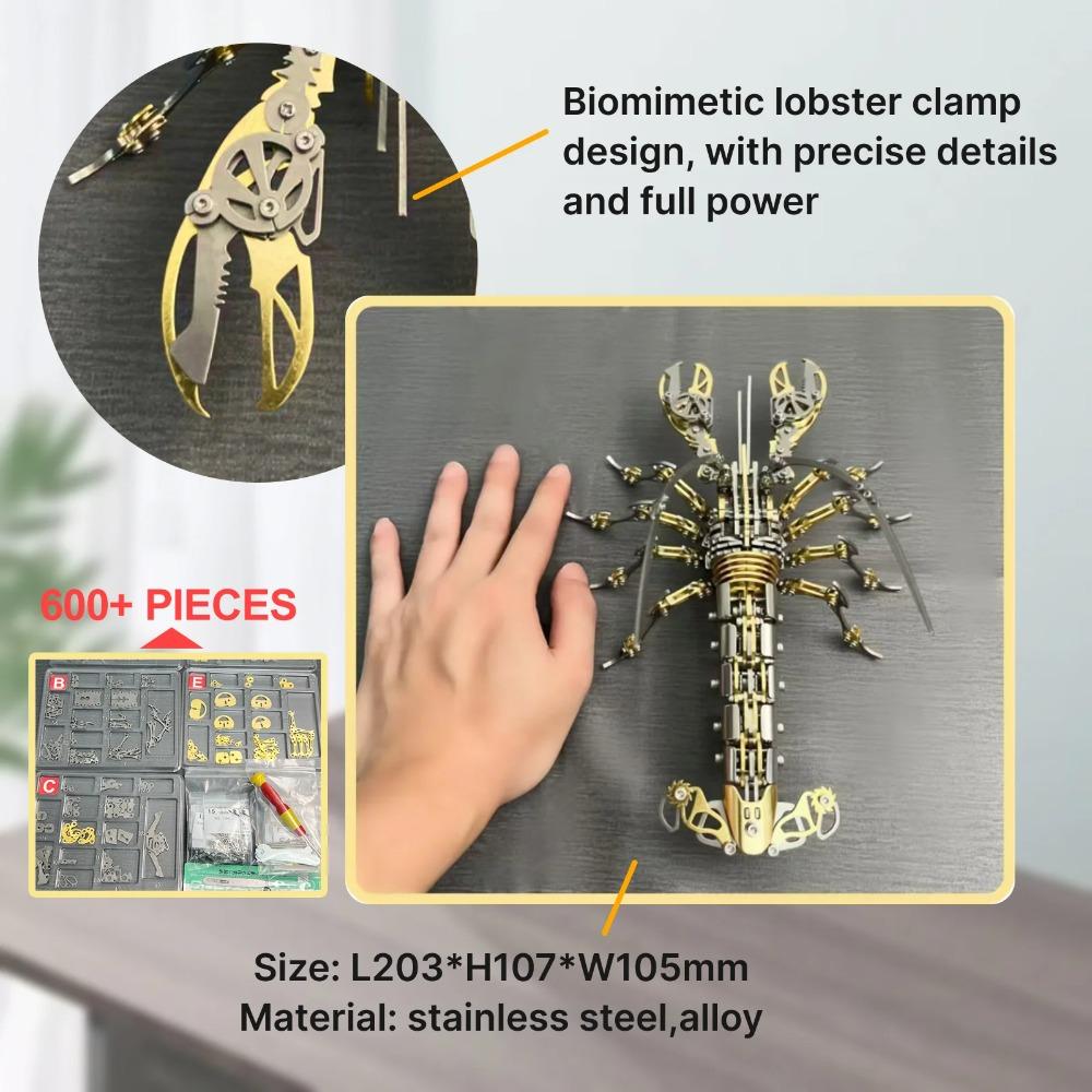 DIY Mechanical Assembly 3D Metal Lobster Stainless Steel Puzzle Decompression Model Kit Personalized Gift Toy