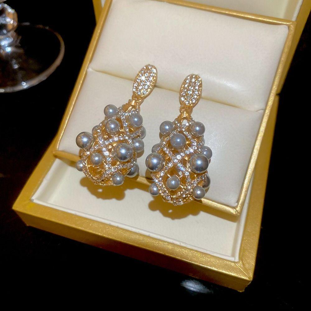 Vintage Pearl Crystal Eardrop Exaggerate Rhinestone Earrings Fashion Women Ear Jewelry  Ladies Girl