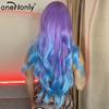 oneNonly Purple Blue Wig with Bangs Long Wavy Cosplay Lolita   Women Wigs  Halloween Party High Temperature Hair