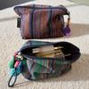 Ethnic Style Striped Makeup Bag with Tassel & Zipper - Compact Travel Storage Pouch for Women, Portable for Handbag & Phone