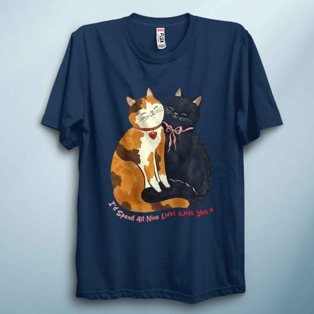 9 Lives Cat T Shirt Funny Valentine Love Tee Unisex Cute Cat Gift