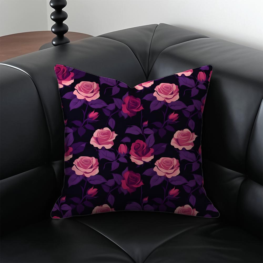 Elegant Pink Rose Art Cushion Cover Pillow Case Antidustmite Invisible Zipper Silky Plush Cushion