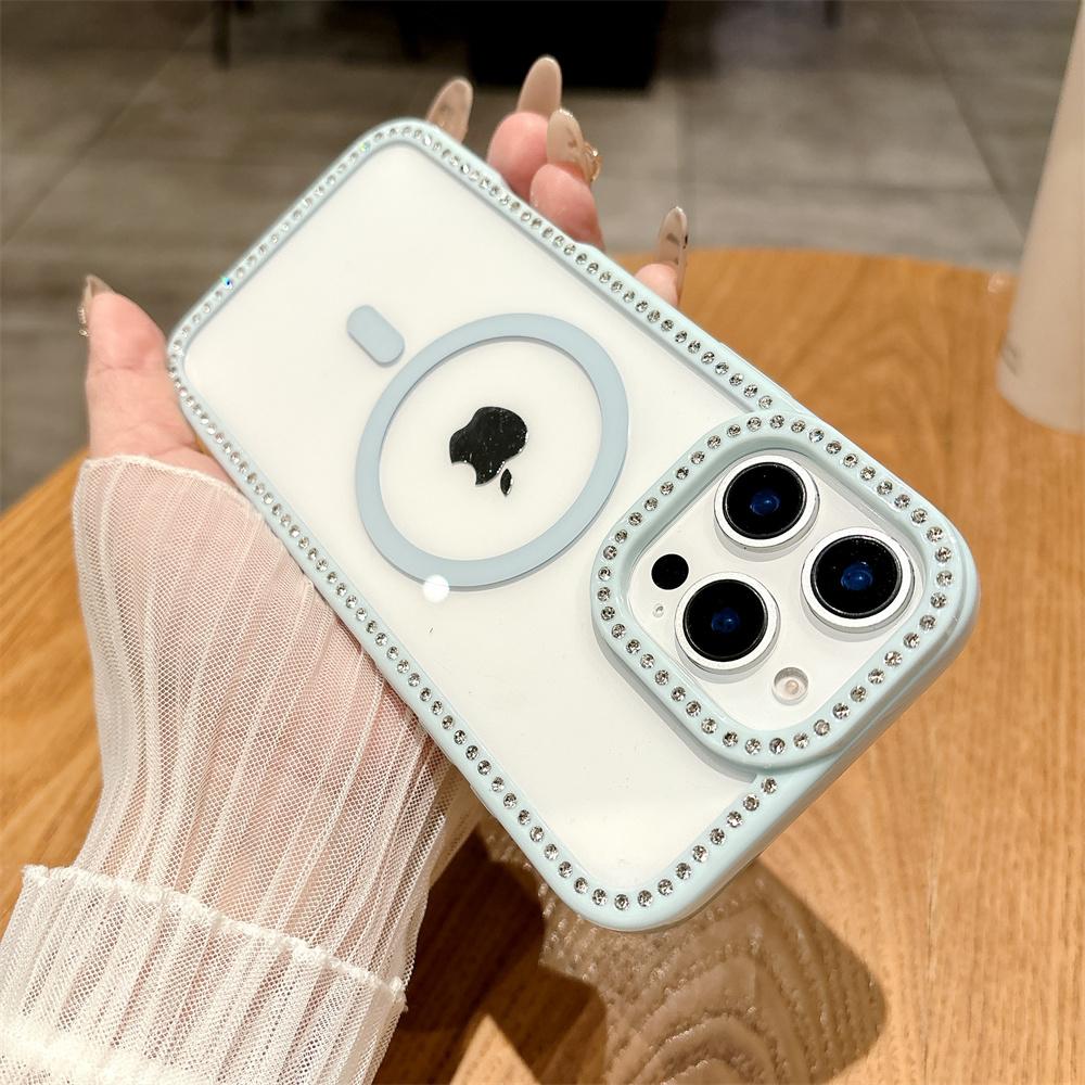 New Fashion Glitter Diamond Transparent Case For iPhone 16 15 14 13 11 12 Pro Max 16 Plus Magnetic Wireless Charge Bumper Cover