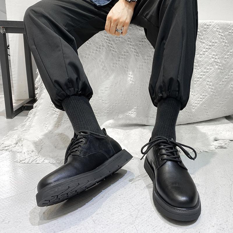 Leather Shoes Men'S Trend Versatile Handsome Shoes Casual Youth British Black Round Head Small Leather Shoes 86269-T