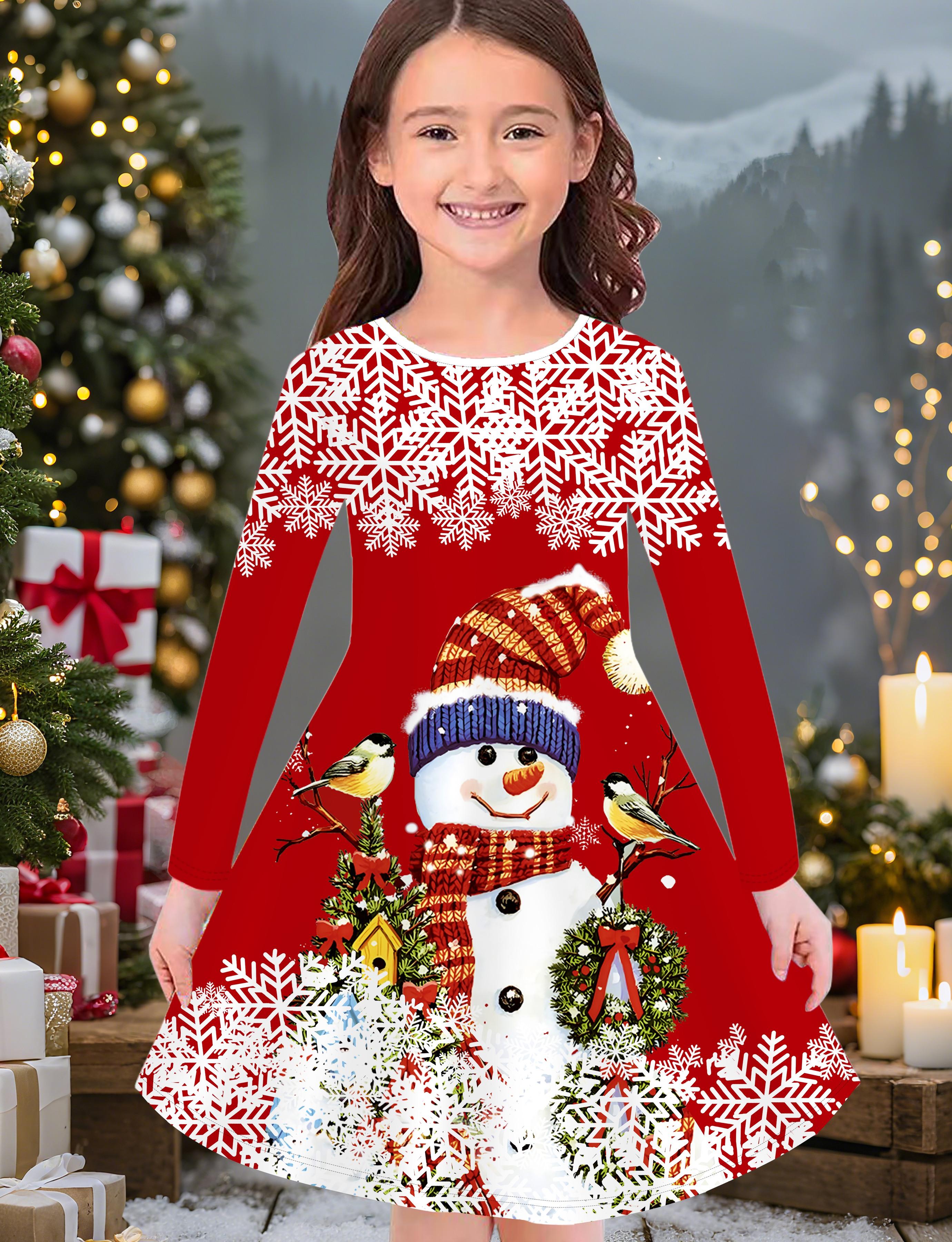 

Модное осенне-зимнее платье для девочек, 3D Рождественский принт, Круглый вырез, Длинное детское платье-футболка, Повседневное универсальное, Рождественская одежда 170 красный