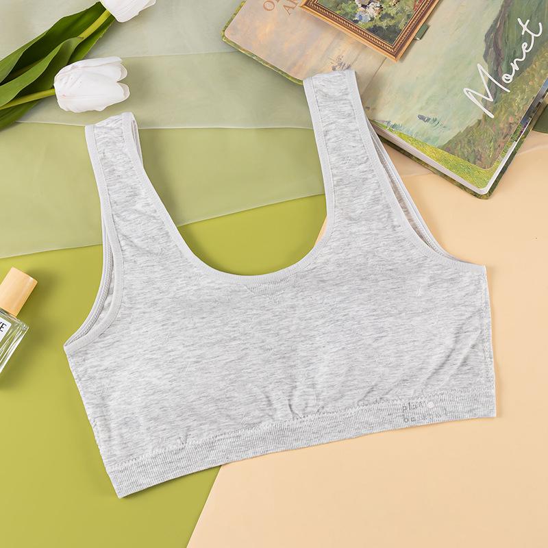 Girls' Teenage Training Bandeau: Thin Chest Pads, Wide Shoulder Straps, Anti-Nipple Show, Fixed Cup, Backless Design.