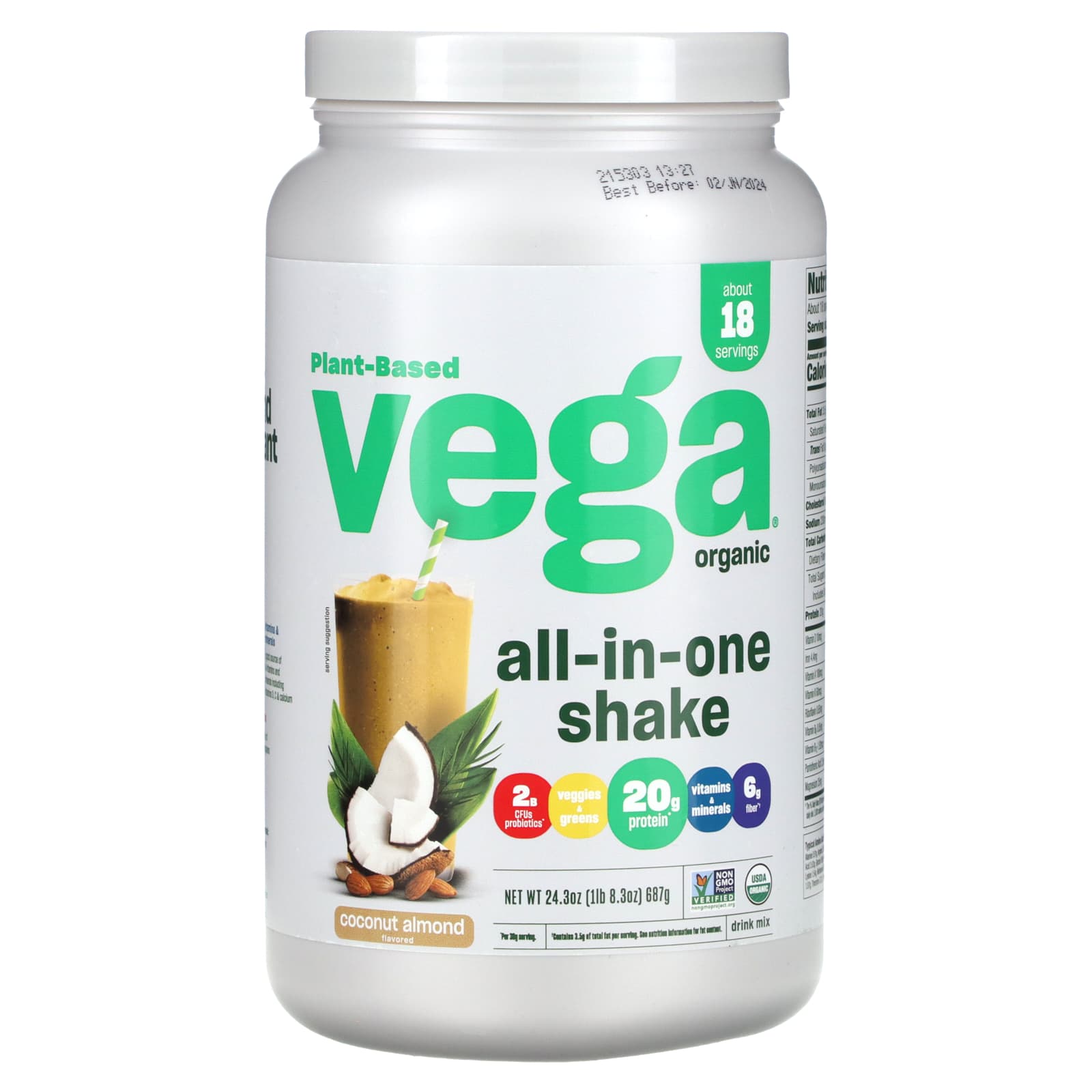 

Plant-Based All-in-One Shake, Coconut Almond, 687G (1Lb 8.3Oz)