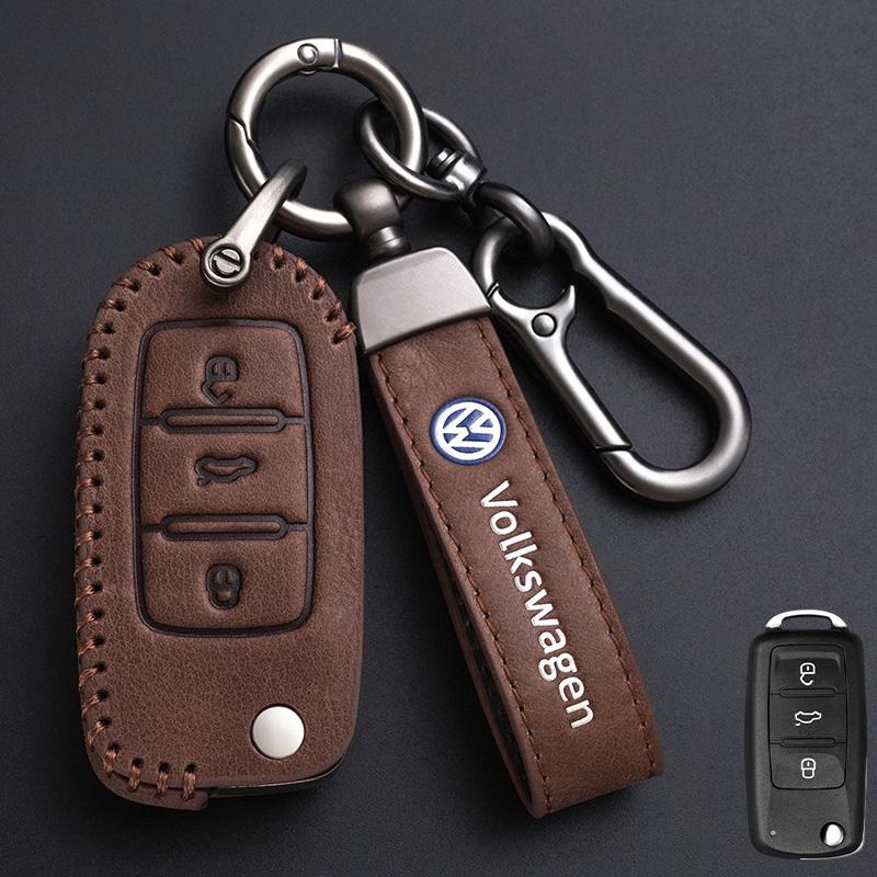

For VW Leather Car Flip Key Case Cover for VW Volkswagen Polo Tiguan Passat Golf Jetta Lavida Beetle Eos Scirocco Up Transport