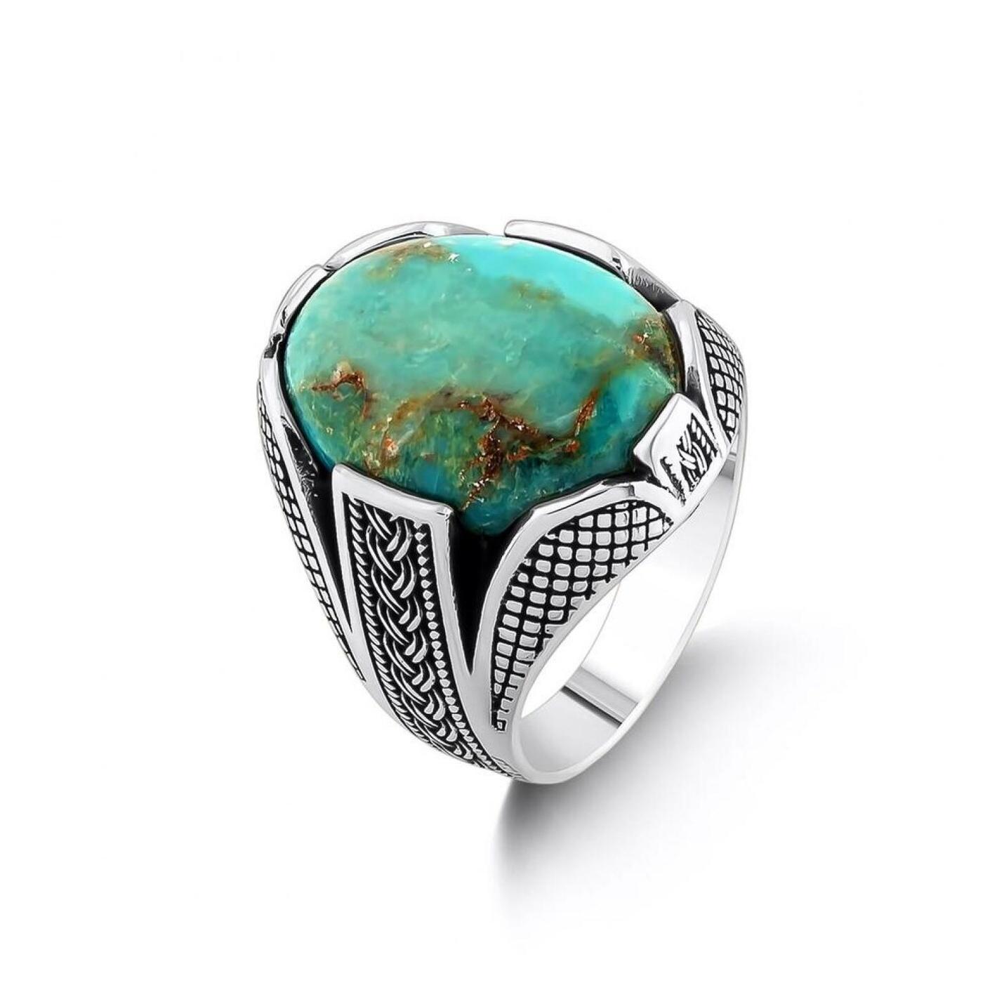 

Мужское кольцо Knot Model с натуральным бирюзовым камнем из стерлингового серебра