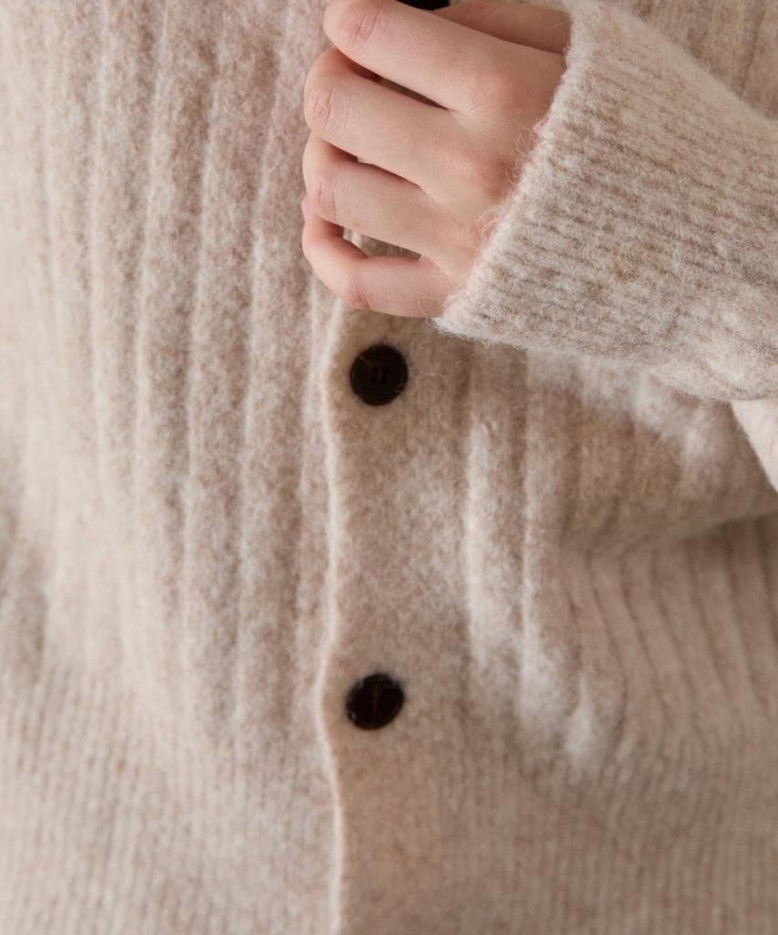 WIOE High-Neck Button Knit Cardigan_Oatmeal
