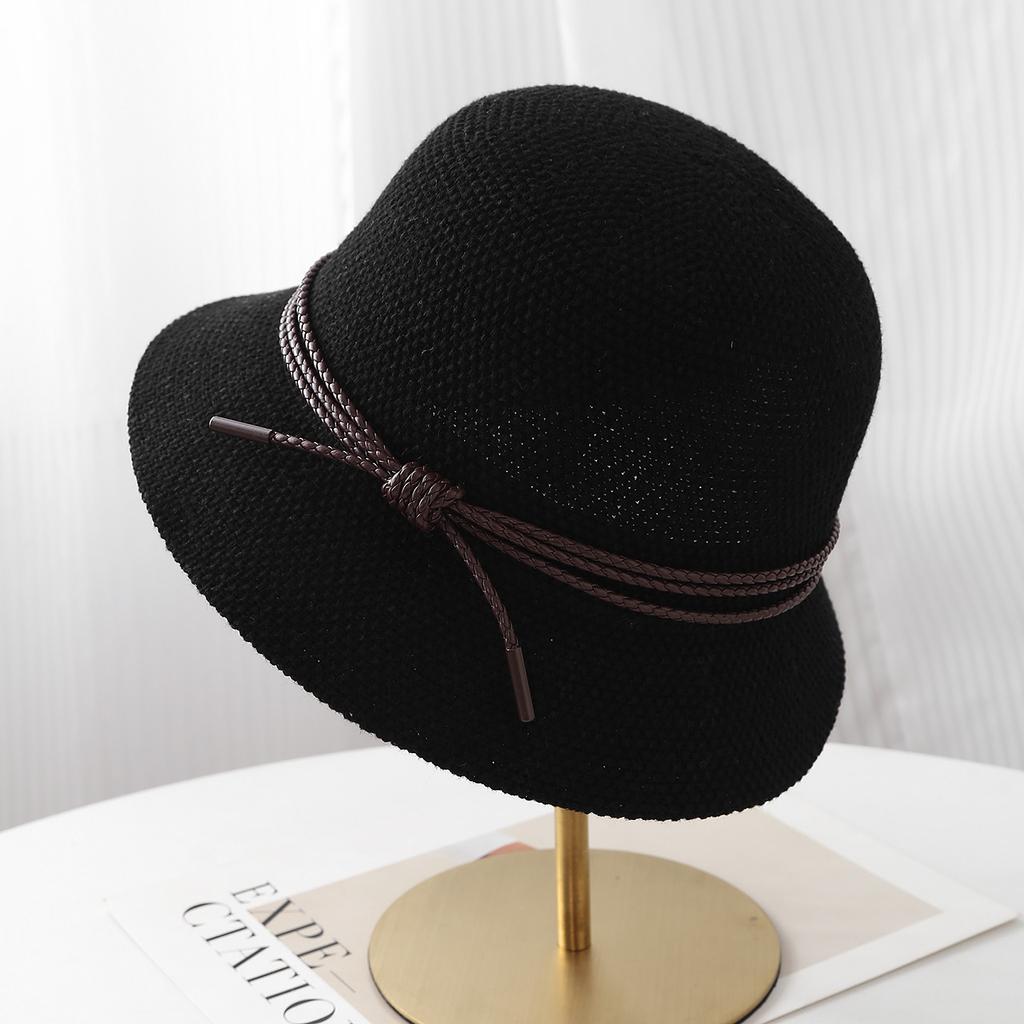 Bucket hat leather rope top hat cotton and linen summer women's sunshade basin hat spring and summer sun protection women's casual top hat tide