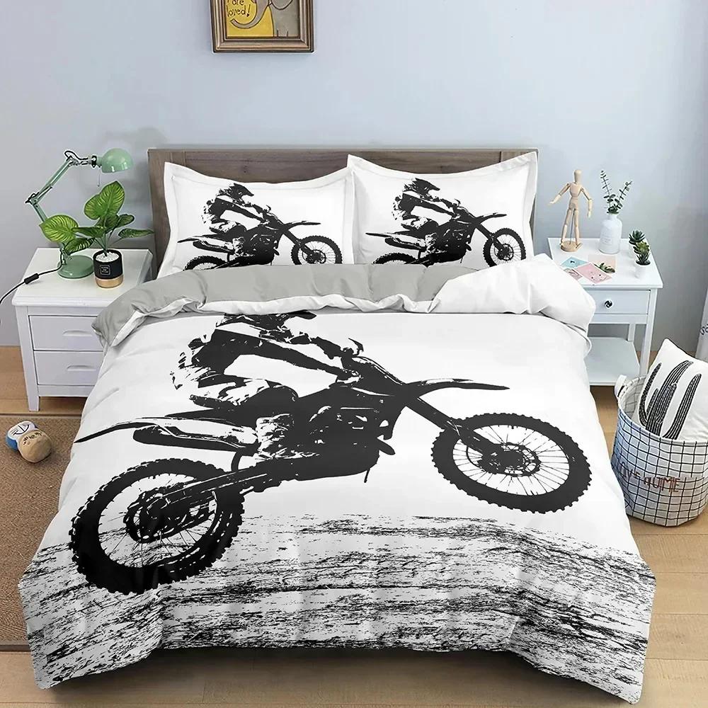 Top Motocross Off-road Race Motorcycle Dirt Bike Rider Bedding Set Twin Queen Size Duvet Cover Pillowcase Bed Kids Adult