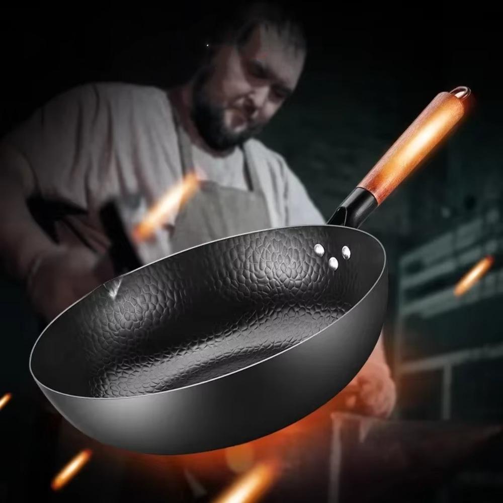 Thickened Chinese Wok Hand-forged Iron Wok Durable Cast Iron Pan  for Gas Induction Cooker