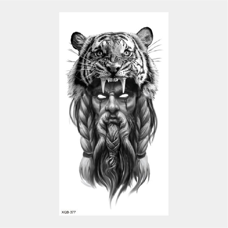 Upper Arm Sleeve Crown Lion Tiger Wolf Head Waterproof Temporary Stickers Body Art Fake Tattoo For Women Men