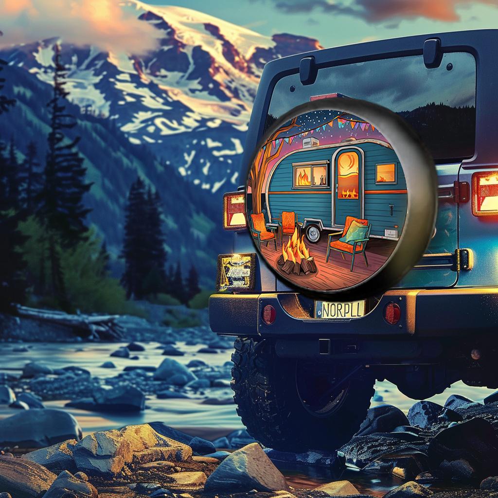 Camper Campfire Tire Cover Polyester Outdoor RV Spare Wheel Protector Accessory