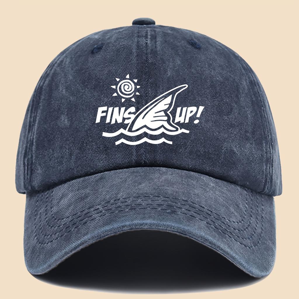 Fins Up! Shark Fin Print Deep Sea Design Baseball Cap Adjustable Unisex Dad Hat
