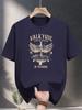 Cotton Casual Short Sleeve T-shirt with Valkyrie Training Graphic Print - Black with Golden Design