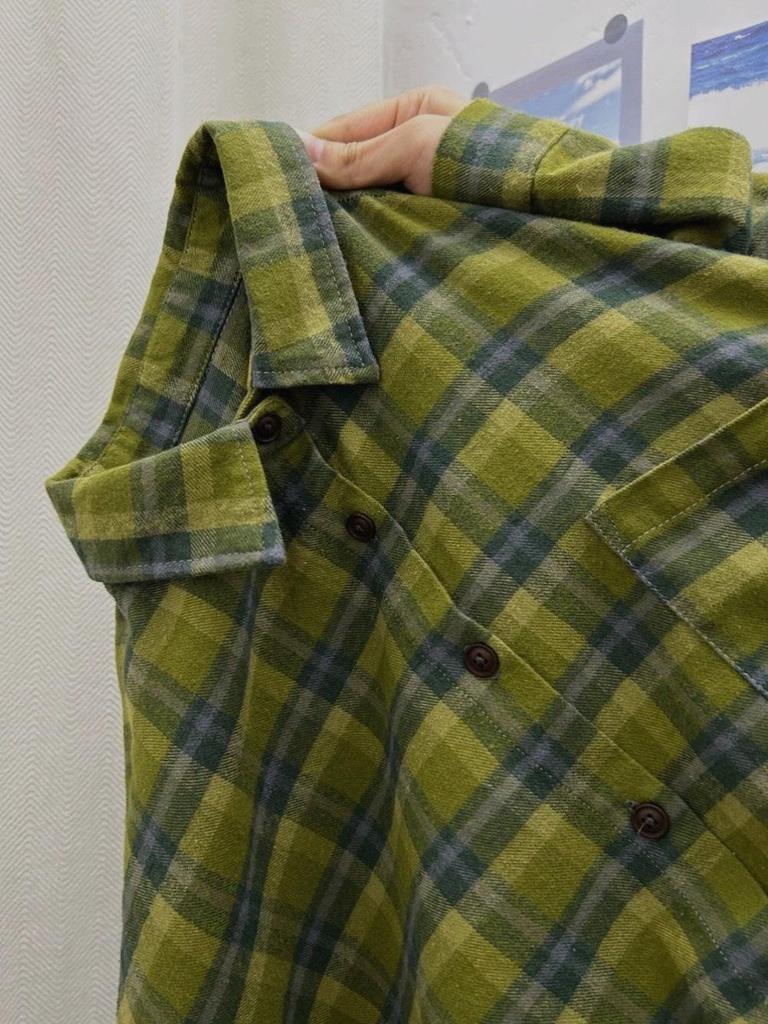 Women’s Retro Green Plaid Shirt Jacket - Korean Style, Loose Fit, Casual Long Sleeve for Spring and Autumn