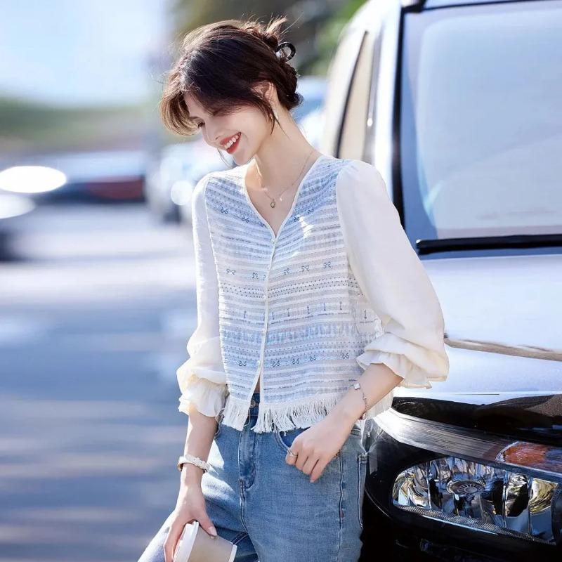 

Women s Satin Textured 3/4 Sleeve Blazer Collarless Single Button Short Suit Jacket for Office Work S синій