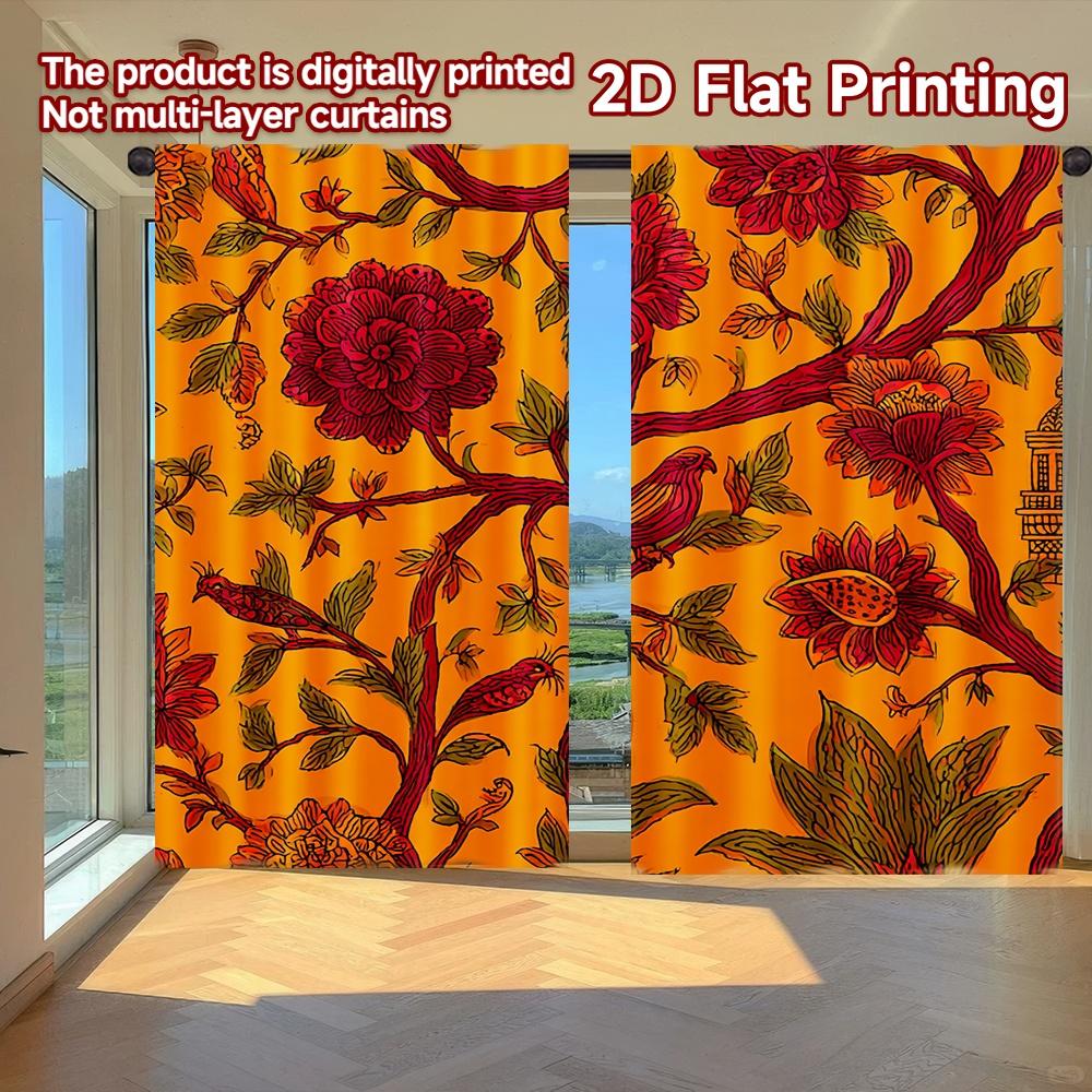 

Set Of 2 Flat Printing Curtains Without Rod Floral Tree Design April Fools Is Day Festival Fashion Fabric Art Curtain Made Polyester W100*H70(CM)-Grommet top&2PCS