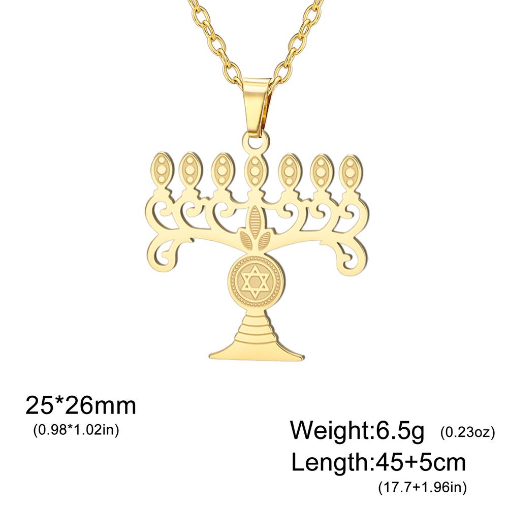 Chanukah Menorah Necklace Religious Jerusalem Temple Hanukkah Shammash Pendant Stainless Steel Judaica Jewelry