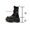 Women's  New Niche Internet Celebrity Muffin Platform Locomotive Punk Goth Lace-up Medium Boots