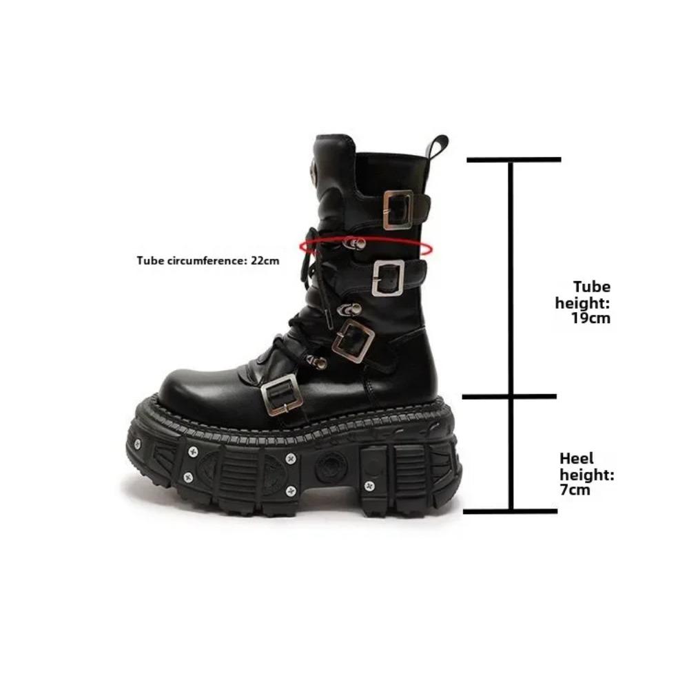 Women's  New Niche Internet Celebrity Muffin Platform Locomotive Punk Goth Lace-up Medium Boots