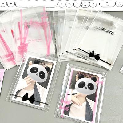 20 Stück süße rosa schwarze Schleifenkarte, selbstklebende Tasche, Kpop Star, 3 Zoll, Fotokarte, Kawaii, Verkaufskarte, DIY, Verpackungstasche