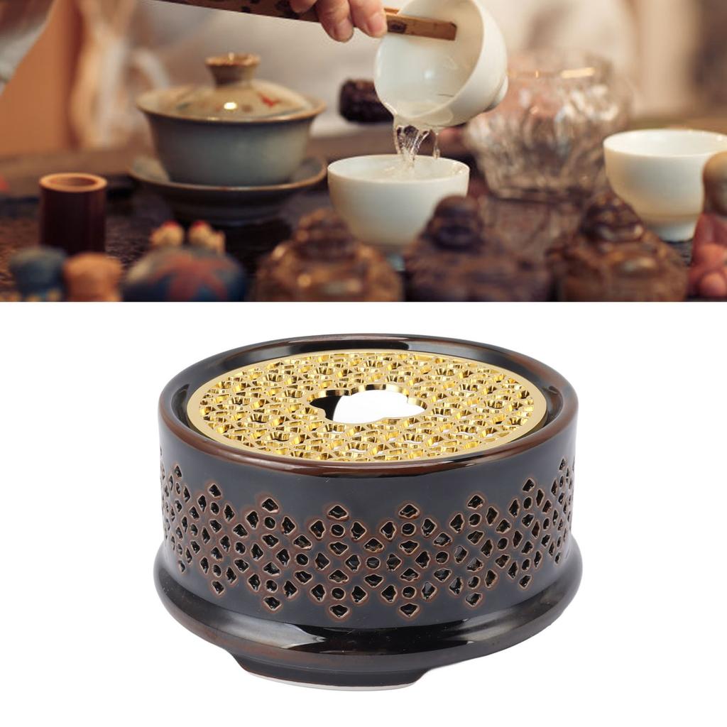 Teapot Warmer Tea Coffee Warmer Base Ceramic Heater with Spoon Lid and Candle Holder