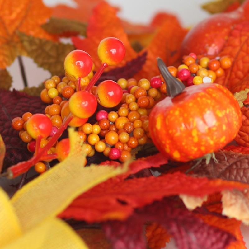 Harvest Wreath Decor Thanksgiving Door Wall Hanging 50cm Silk Fabric Floral Garland Semi-Handmade Seasonal Home