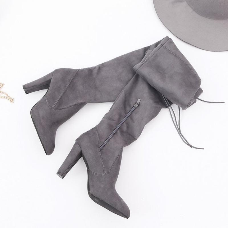Wish hot knee boots women large size suede boots women autumn and winter thick high heel elastic high boots