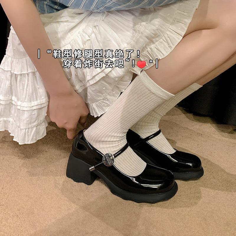 2025 nya vår- och höstskor med rund tå och hög klack Mary Jane damskor populära muffin små läderskor platå enkelskor