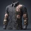 Unique long-sleeve shirt with 3D rose and skull embossed pattern, edgy and stylish.