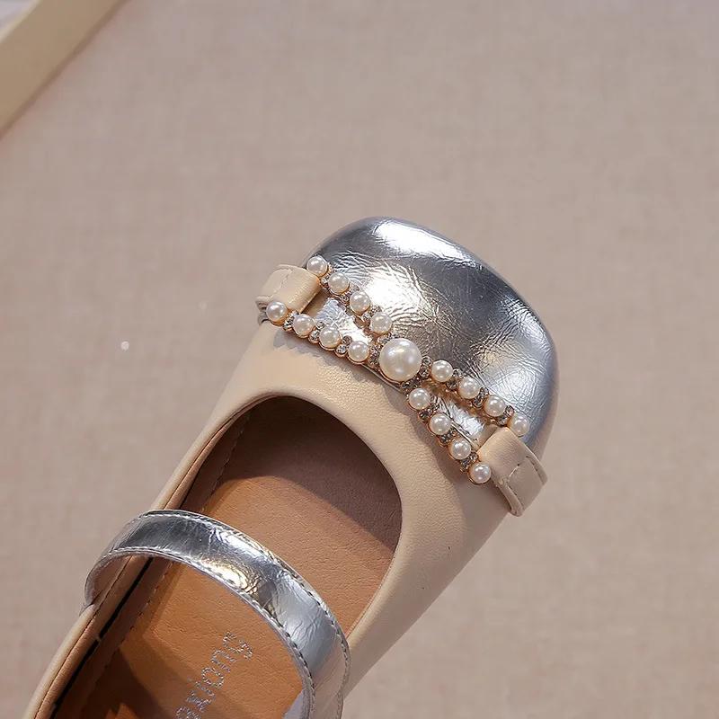 Girls Flat Shoes Fashion Elegant Kids Leather Shoes Sweet Soft Sole 2024 New Children Performance Shoes Versatile for Students