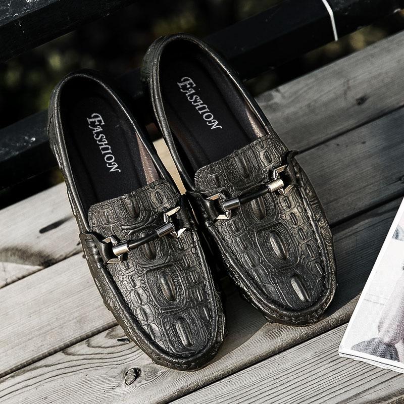 FashionCrocodile Pattern Genuine Leather Shoes Men Slip-on Casual Loafers Mens Business Shoes Luxury Brand Office Formal Dress Footwear