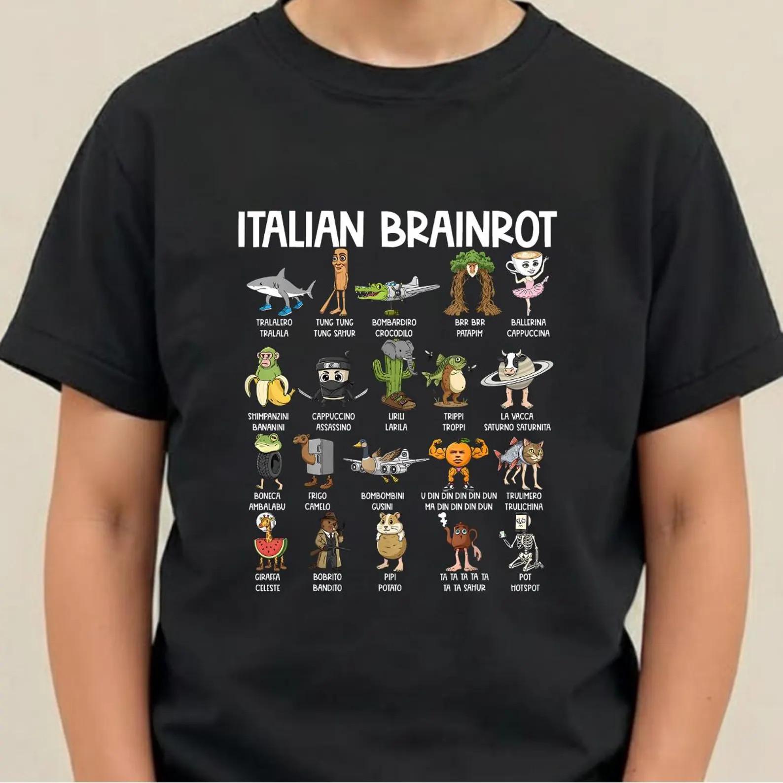 Italian Brainrot Meme Shirt, Funny Cartoon Graphic Tee S разноцветный