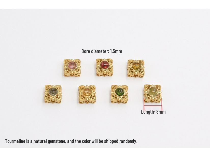 

Бусины-разделители из стерлингового серебра 925 пробы с турмалином и орхидеей, Древнее золото, Четырехгранные, Переводные, Аксессуары для DIY ювелирных изделий.