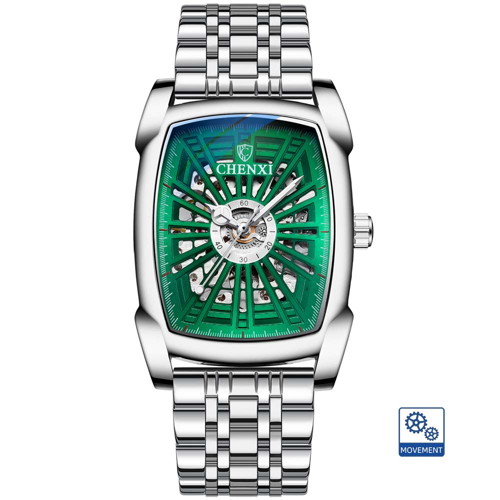 CHENXI Automatic Mechanical Watch for Men Tonneau Shape Skeleton Dial Waterproof Square Wristwatch relojes para hombres