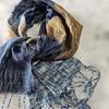 Used New, hand-woven stole, navy (indigo dye) and dark gold