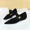 Korean Version Comfortable Low Heel Wedge Versatile Suede Shallow Mouth Metal Decorative Elastic Strap One Strap Single Shoes