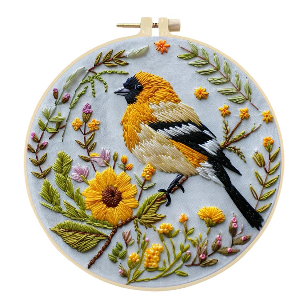 Animal Stamped Cross Stitch Embroidery Kits with Hoop Cloth Color Thread