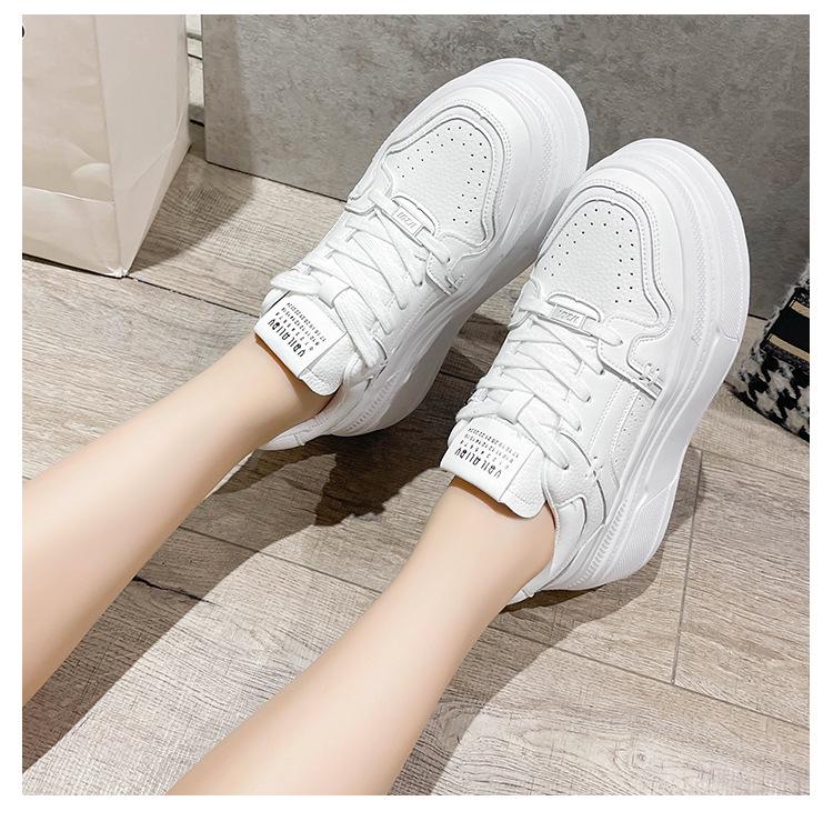 Women's White Spring/Summer 2025 Platform Sneakers - Thick-Soled, Height-Increasing, Petite-Friendly Casual Shoes
