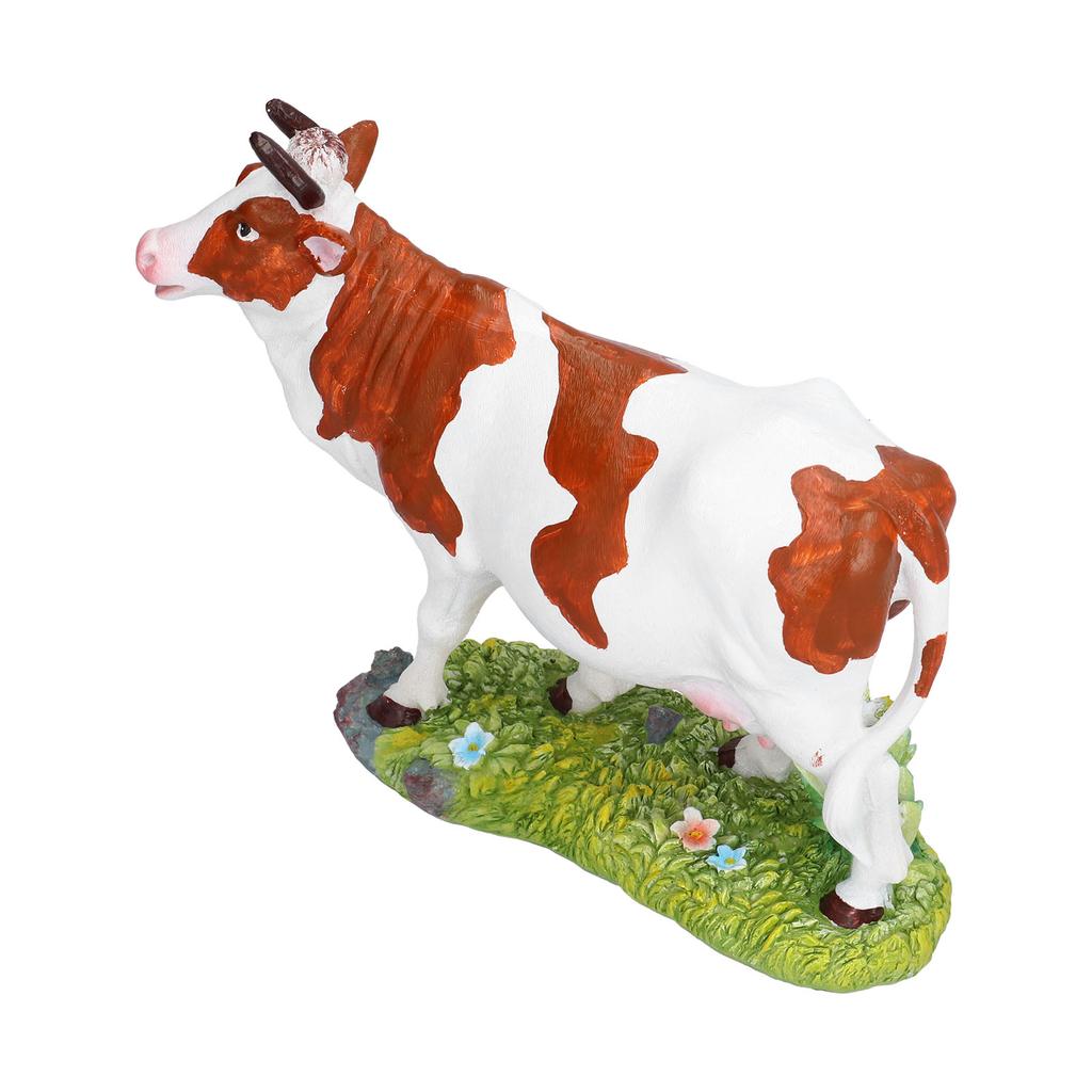 Statuine di Mucca Modello di Mucca Marrone e Bianca Ornamento Scultura di Animale Resina Artigianato per Casa Rialza la Testa