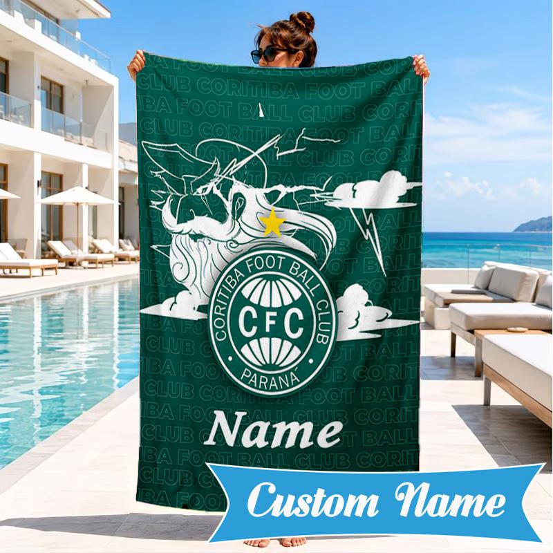 Custom Name Beach Towel Coritiba FC Crest Design Microfiber Beach Towel, Lightweight for Summer Travel, Swimming Pool Fan Birthday Gift