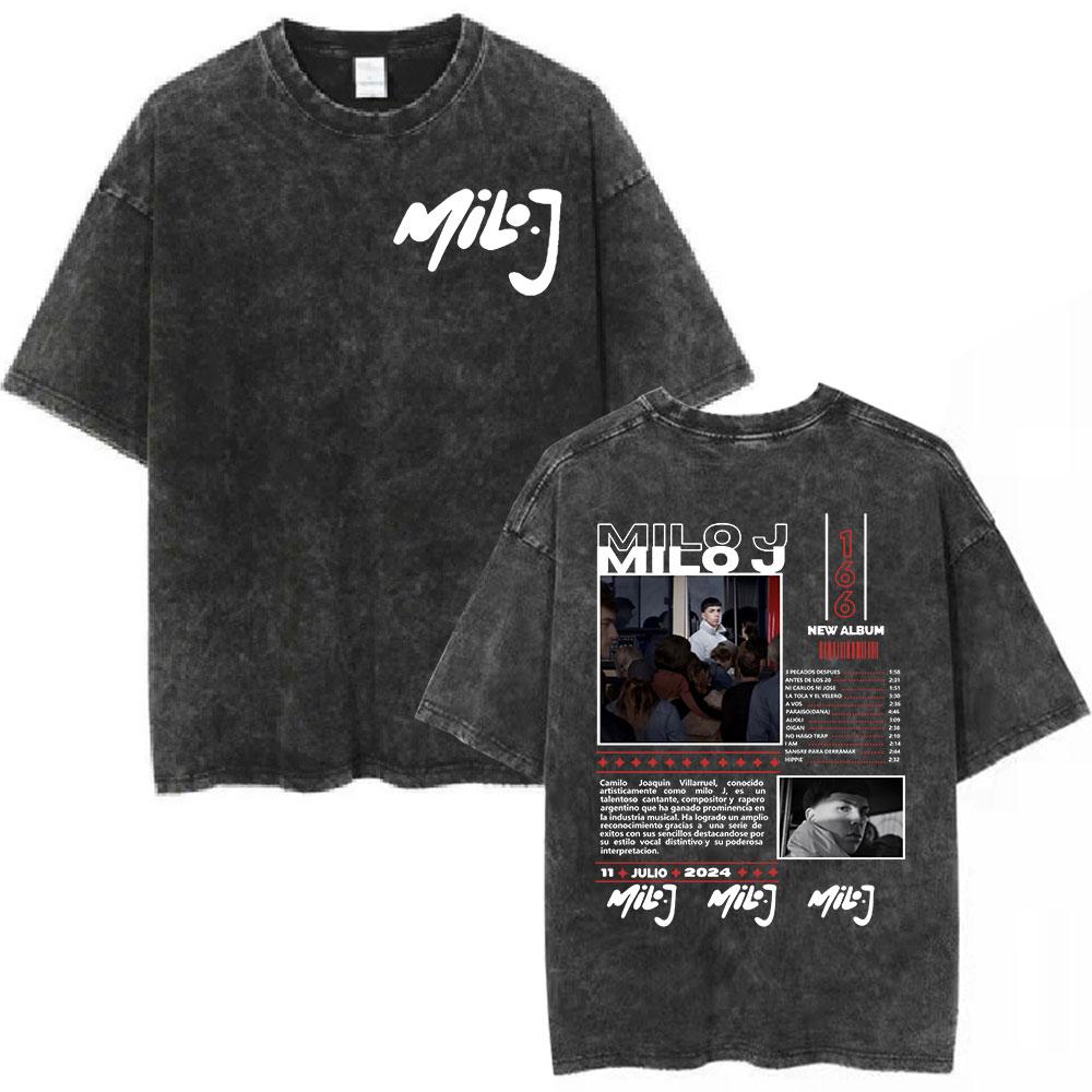 Rapper Milo J Logo Vintage Washed T Shirts Men Women Clothing Harajuku Hip Hop Tshirt Cotton Short Slevee Tshirts Streetwear