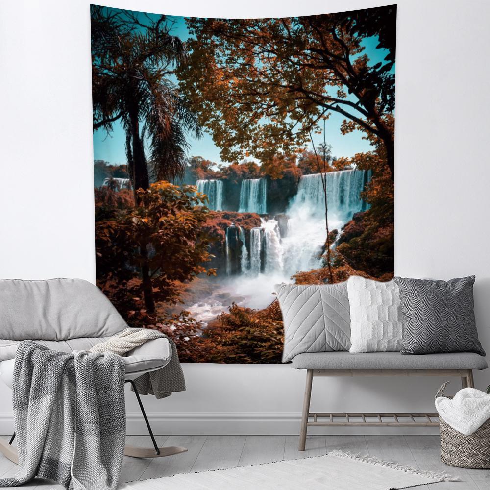 Anpassbares Naturwald-Wasserfall-Landschafts-Wandteppich-Dekorations-Wandbild-Wandteppich Wohnzimmer Leinwand-Wand-Wandteppich