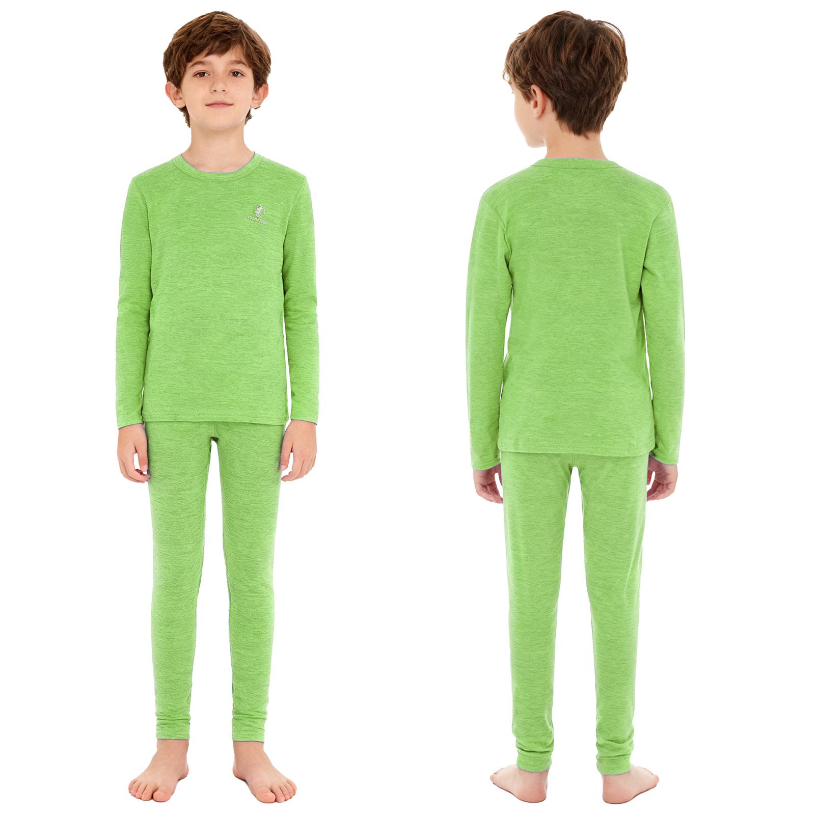 

Kids Boys Girls Solid Color Thermal Underwear Set Sleepwear Loungewear Round Neck Long Sleeve Top with Elastic Waistband Leggings 12-18Months зелений