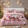 3pcs Pink Santa Claus 67 Element Printed Coreless Duvet Cover Set Multi Size Bedroom Bedding Holiday Decoration Machine Washable